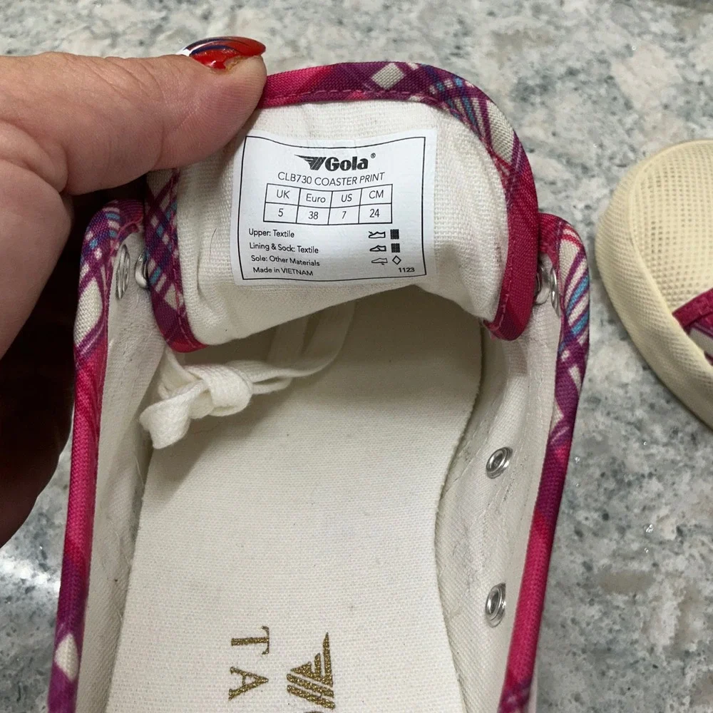 Gola Sneakers Coaster Print Talbots 7 Pink Plaid Low Top Lace Up CLB730